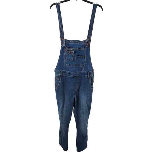 Free People Womens 31 Washed Denim Skinny Leg Overalls Side Zipper Pre-Owned - Picture 1 of 5